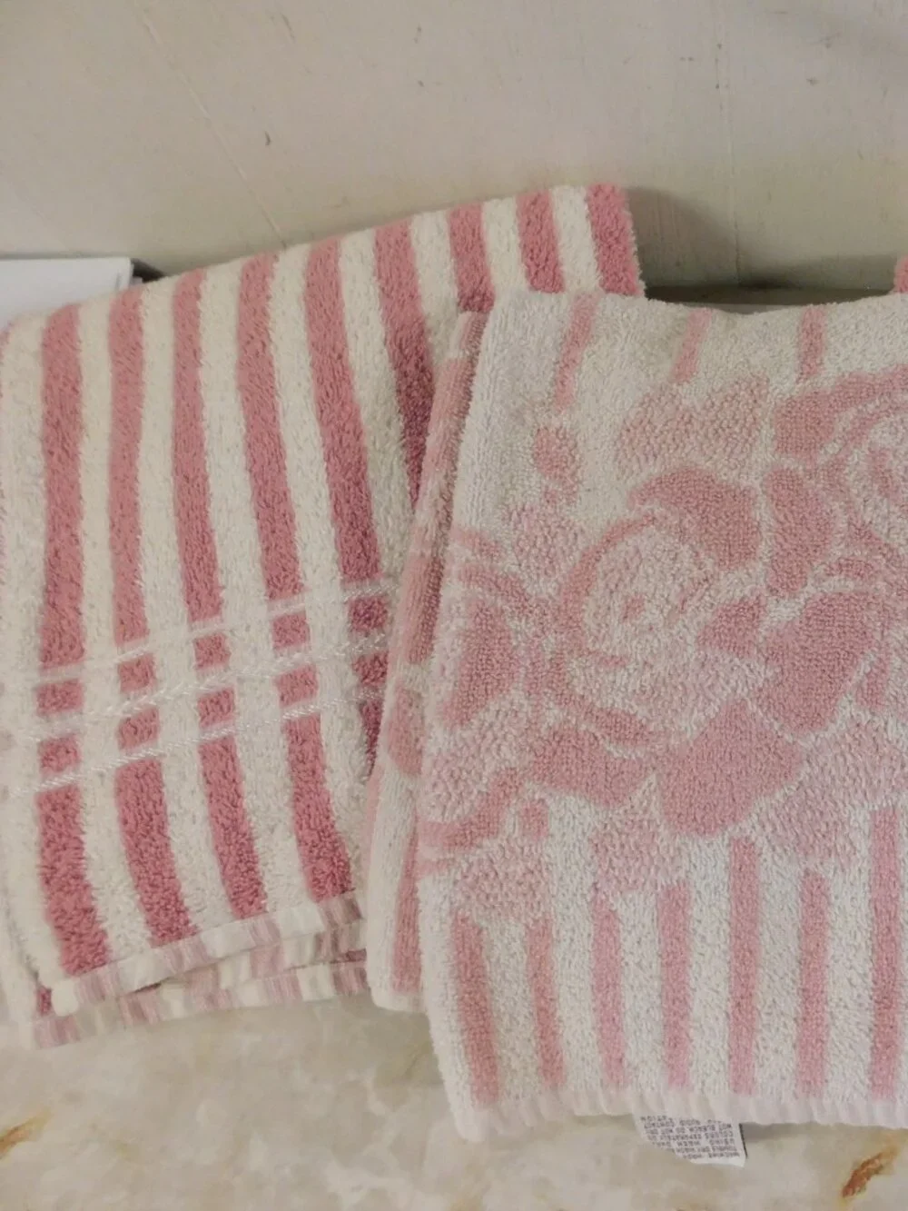 USA Made VTG Cotton Bathroom Towels by Cannon & Stevens Pink Floral & Stripe s/3